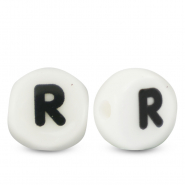 Perles lettres en c&eacute;ramique R Blanc-noir