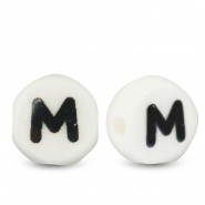 Perles lettres en c&eacute;ramique M Blanc-noir
