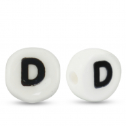 Perles lettres en c&eacute;ramique D Blanc-noir