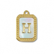 Breloque en acier Inox coquille lettre H Dor&eacute;-blanc (couleur naturelle)