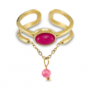 Bagues en acier Inox avec pierre naturelle Doré-rose magenta