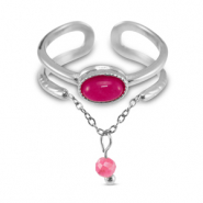 Bagues en acier Inox avec pierre naturelle Argenté-rose magenta