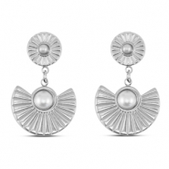 Boucles d'oreilles / puces en acier Inox éventail avec imitations perles Argenté