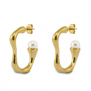 Boucles d'oreilles / puces en acier Inox avec imitations perles Doré