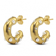 Boucles d'oreilles / puces en acier Inox avec imitations perles Doré