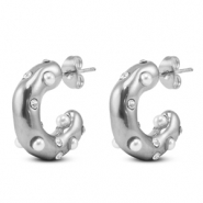 Boucles d'oreilles / puces en acier Inox avec imitations perles Argenté