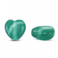 Perles en verre Oeil de chat coeur Vert foncé