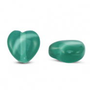 Perles en verre Oeil de chat coeur Vert foncé