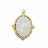 Breloque en acier Inox coquille ovale Dor&eacute;-blanc (couleur naturelle)