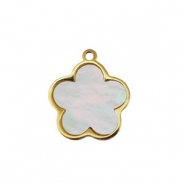 Breloque en acier Inox coquille fleur Dor&eacute;-blanc (couleur naturelle)