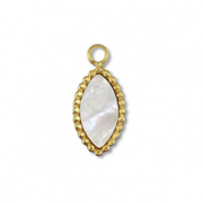 Breloque en acier Inox coquille ovale Dor&eacute;-blanc (couleur naturelle)