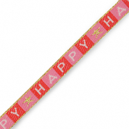 Ruban texte "Happy" Rouge-rose-blanc-doré