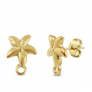 Apprêts en acier Inox boucles d'oreilles / puces d’oreilles étoile de mer avec anneau Doré