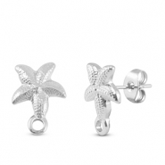Apprêts en acier Inox boucles d'oreilles / puces d’oreilles étoile de mer avec anneau Argenté