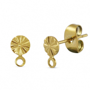Apprêts en acier Inox boucles d'oreilles / puces d’oreilles rond avec anneau Doré