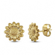Boucles d'oreilles / puces d’oreilles en acier Inox fleur Doré