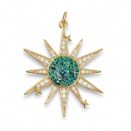 M&eacute;tal TQ laiton breloques zirconium &egrave;toile Dor&eacute;-vert aqua fonc&eacute;-bleu
