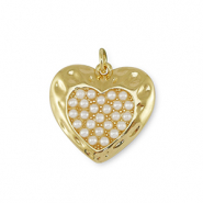 M&eacute;tal TQ laiton breloques coeur avec perle Dor&eacute;-blanc