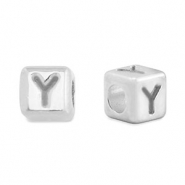 Perles alphabet en m&eacute;tal DQ Y Argent&eacute; antique (sans nickel)