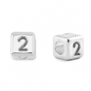 Perles alphabet en m&eacute;tal DQ 2 Argent&eacute; antique (sans nickel)