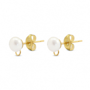 Apprêts en acier Inox boucles d'oreilles / puces d’oreilles Imitation perle avec anneau 6mm Doré