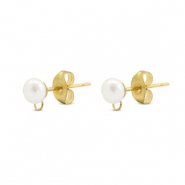 Apprêts en acier Inox boucles d'oreilles / puces d’oreilles Imitation perle avec anneau Doré