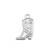 Breloques en acier Inox botte de cow-boy Argent&eacute;