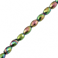 Perles hématites facettées ovale 5mm Rose-vert-AB coating