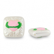 Perles acryliques carré avec coeur Perle-rose clair-vert