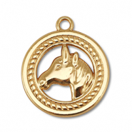 Breloques en m&eacute;tal rond avec cheval Dor&eacute;