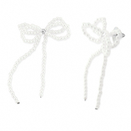 Boucles d'oreilles tendance n&oelig;ud Blanc-argent&eacute;