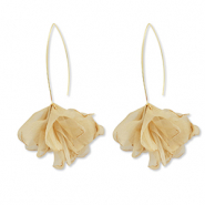 Boucles d'oreilles tendance fleur en mousseline Beige marron-dor&eacute;