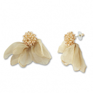 Boucles d'oreilles tendance fleur en mousseline Beige marron-doré