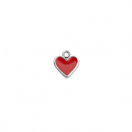 Breloques en acier Inox coeur Argent&eacute;-rouge