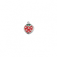 Breloques en acier Inox fraise Argent&eacute;-rouge-vert