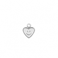 Breloques en acier Inox coeur avec smiley Argent&eacute;