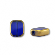 Perles en verre rectangle Bleu transparent-doré