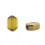 Perles en verre hexagone Jaune transparent-doré