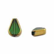 Perles en verre goutte Vert transparent-doré