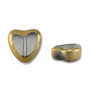 Perles en verre coeur Gris transparent-doré