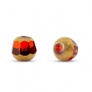 Perles en verre rond Rouge transparent-doré