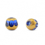 Perles en verre rond Bleu transparent-doré