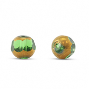 Perles en verre rond Vert transparent-doré
