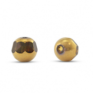 Perles en verre rond Jaune transparent-doré