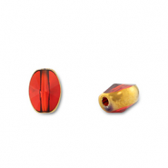 Perles en verre ovale Rouge transparent-doré