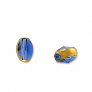 Perles en verre ovale Bleu transparent-doré