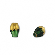 Perles en verre ovale Vert transparent-doré