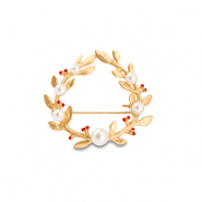Broches ouronne avec perles Doré-blanc-rouge