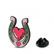 Pins fer à cheval avec coeur Lilas rose-magenta-vert