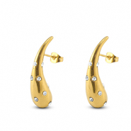Boucles d'oreilles / puces en acier Inox goutte avec strass Doré